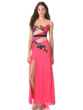 BCBG Max Azria | Pink Floral-Accent Maxi Dress with Side Slit